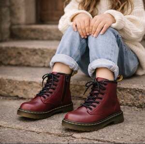 Doc Martens Air Walk US 7 Toddler Cherry Red Boots Lace Up Side Zip Air Cushion